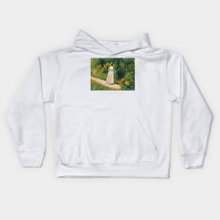 Reading on the Garden Path by Albert Aublet Kids Hoodie